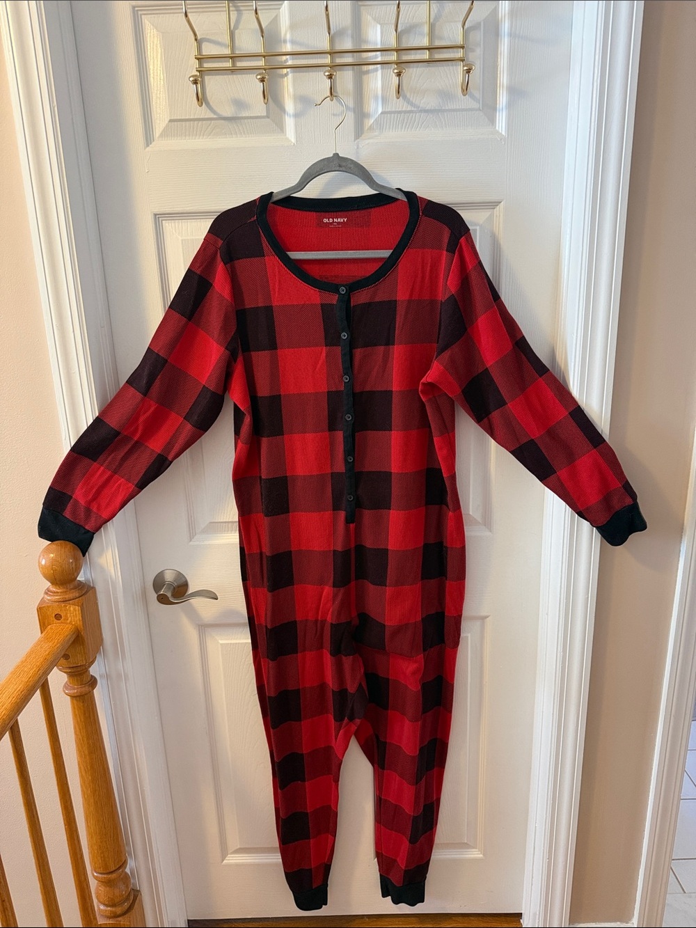 Old Navy Red and Black Buffalo Plaid One-Piece Pajama - “Match the Fam”